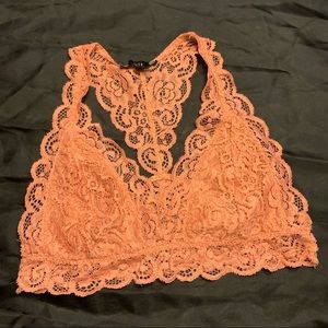 Iris Delicate Punch Pink Lace Triangle Racerback Bralette Sz M